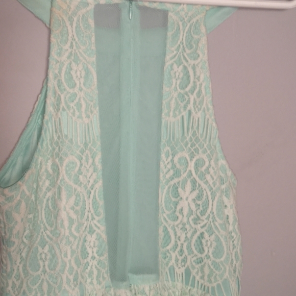 Mint Green Formal Dress with White Lace Detailing - Picture 4 of 4